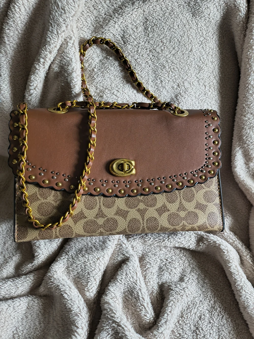 Brown Signature Canvas Turnlock Shoulder/Crossbody Bag